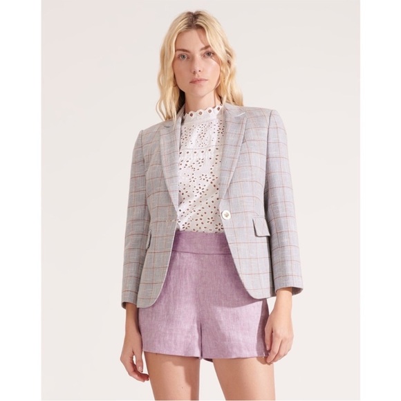 $698 Veronica Beard Schoolboy Dickey Jacket Blazer Plaid pearlized buttons sz 8 - Picture 3 of 15